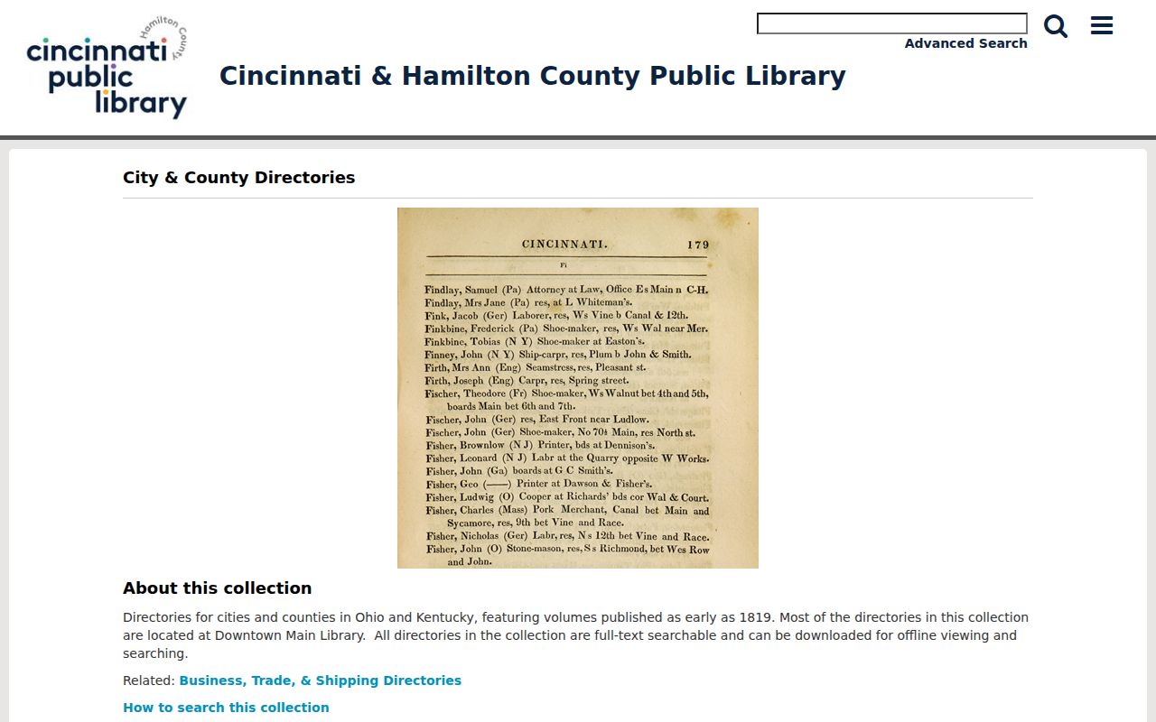 Hamilton County city directory digitized collection search
