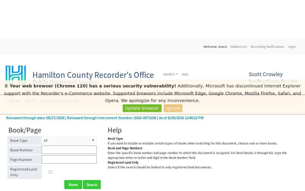 Hamilton County previous residents Acclaim Book Page search