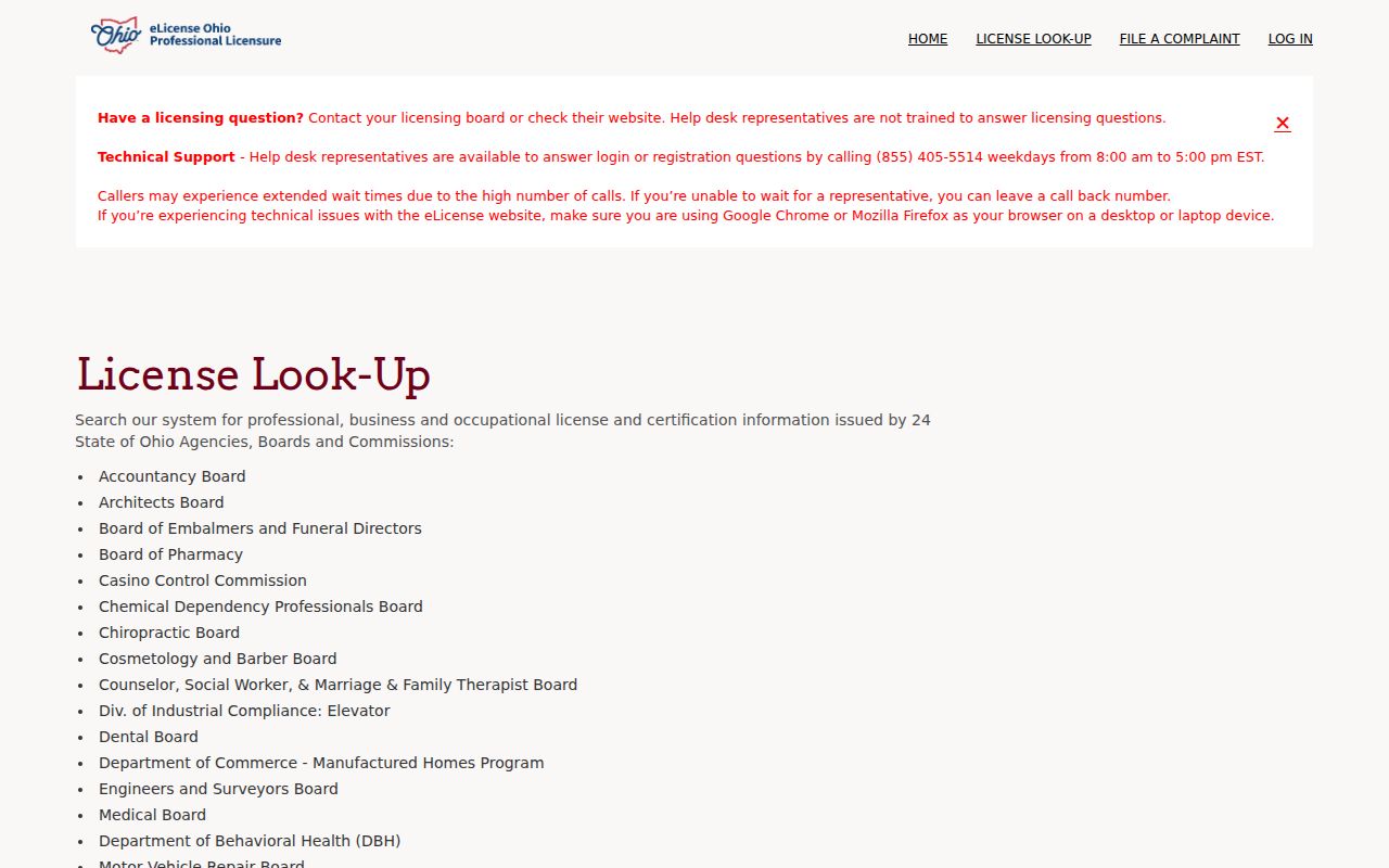 Hamilton County resident lookup Ohio eLicense credential verification