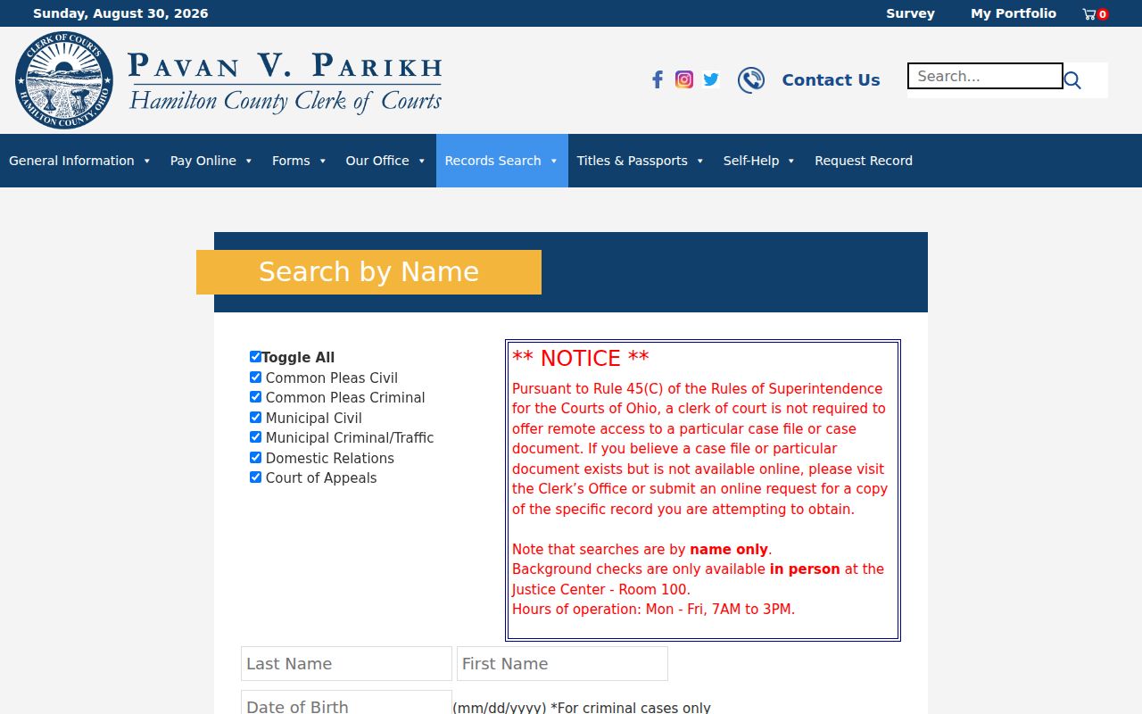 Hamilton County resident lookup Clerk of Courts name search