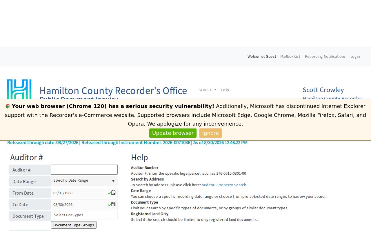 Hamilton County street directory Acclaim Auditor parcel search