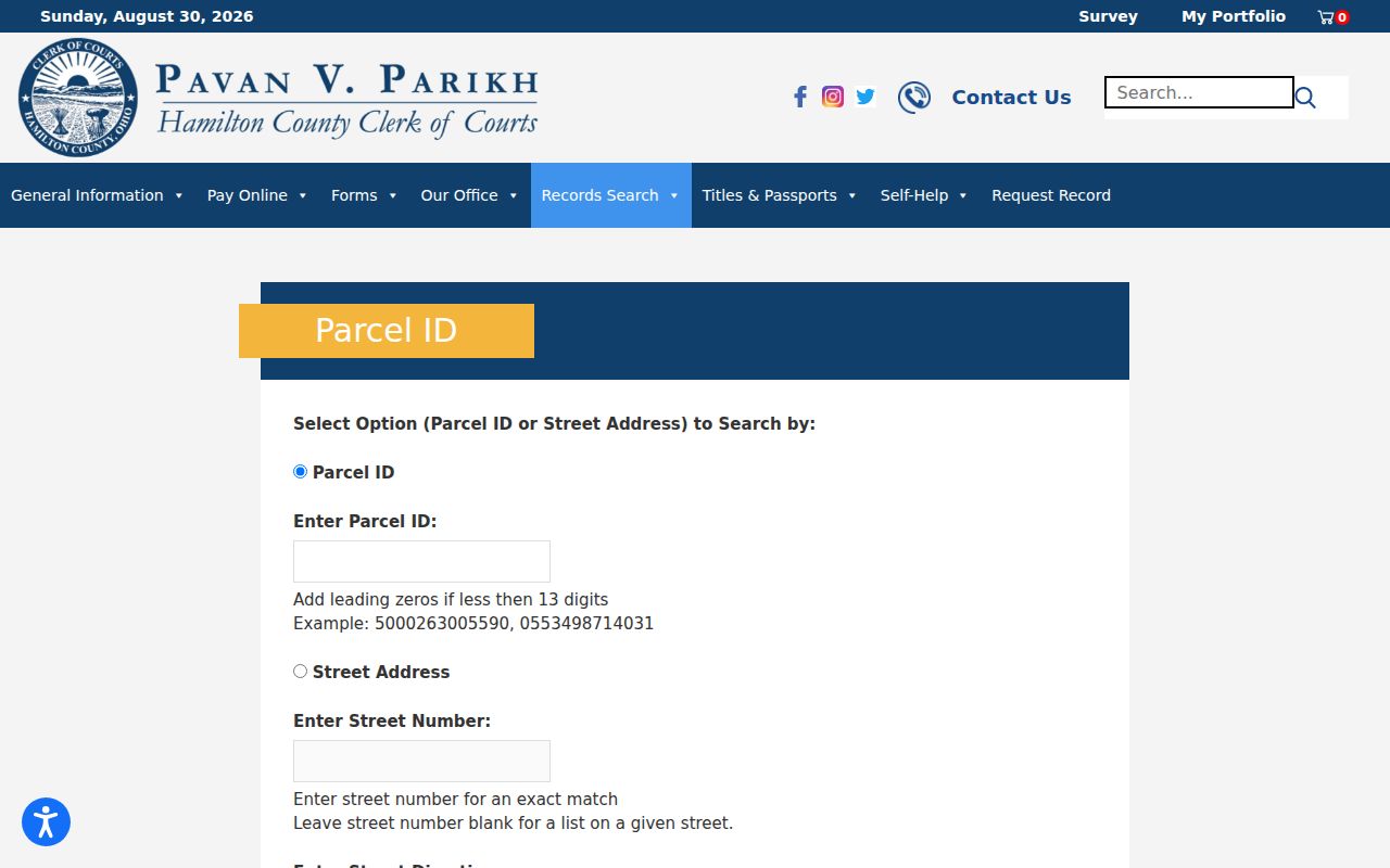Hamilton County street directory Clerk foreclosure parcel address search